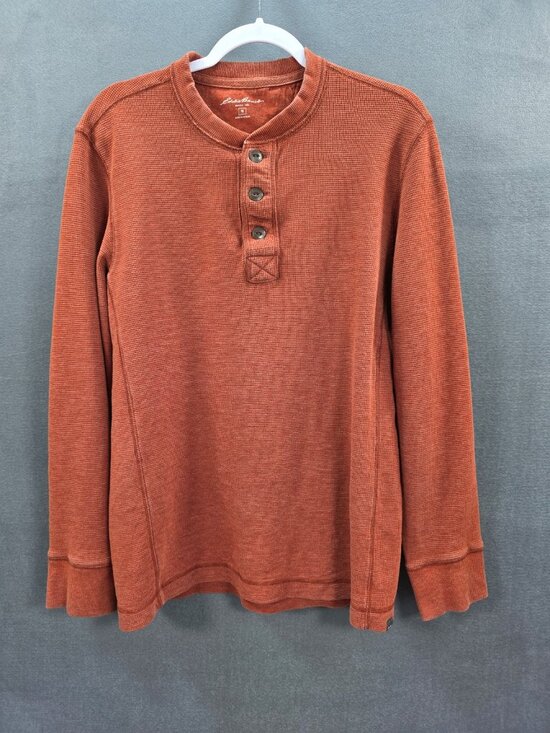 Eddie Bauer Other - Eddie Bauer Men's Medium Henley Shirt Rust Waffle Knit Long Sleeve